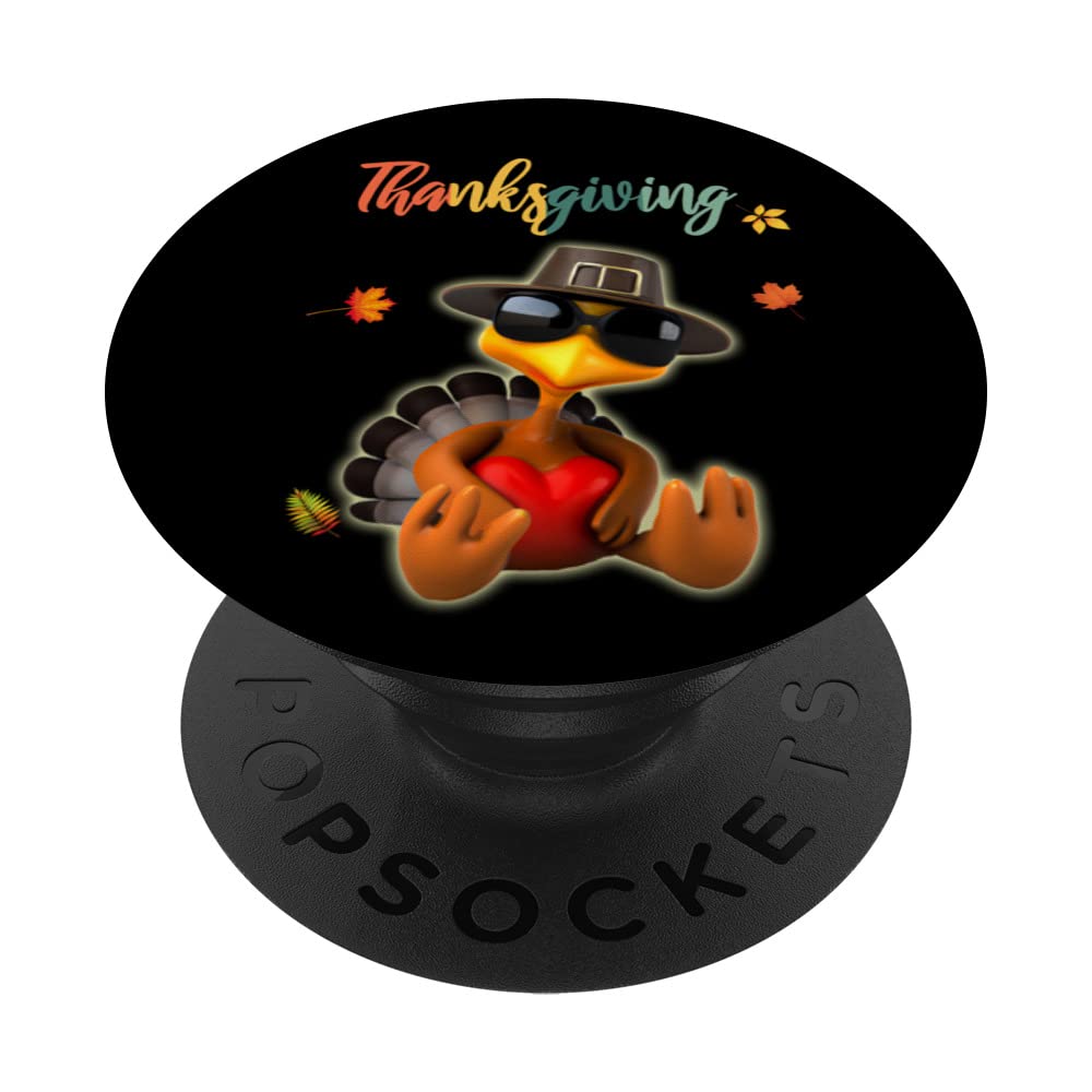 Turkey Pilgrim Hat Sunglasses Heart Foliage Thanksgiving PopSockets Swappable PopGrip