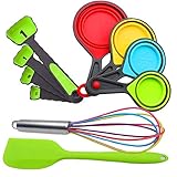 Collapsible Measuring Cups, Food Grade Silicone Measuring Cups And Spoons ,Silicone Spatula/Silicone Whisk,Portable Measuring Tools For Kitchen/Baking,10 Pieces Cooking/Baking Food Prep Kitchen Tools