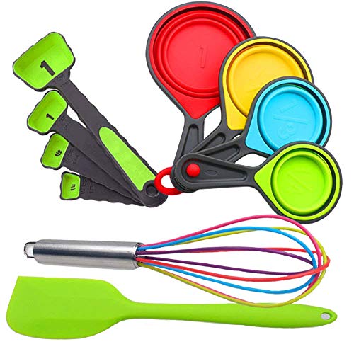 Collapsible Measuring Cups, Food Grade Silicone Measuring Cups And Spoons ,Silicone Spatula/Silicone Whisk,Portable Measuring Tools For Kitchen/Baking,10 Pieces Cooking/Baking Food Prep Kitchen Tools