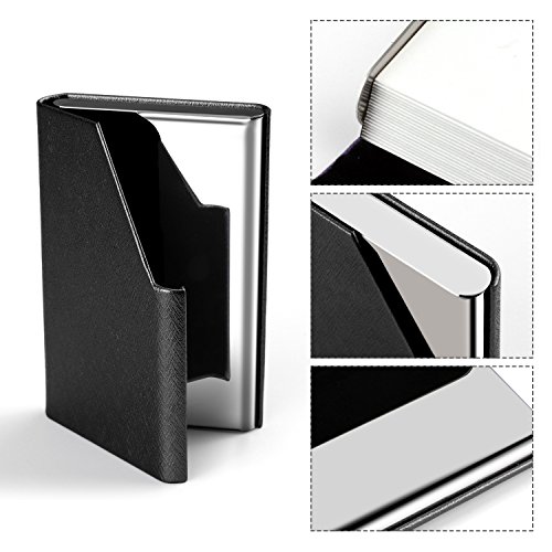 Business Card Holder Organizer, AHGXG Professional Slim Name Card Case Credit Card ID Holder PU Leather&Stainless Steel Metal Wallets with Magnet Shuts For Men&Women, Keep 20 Business Cards, Black - Thumbnail 4