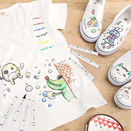 image for Luxbon 12 Pack Permanent Fabric Markers Pens Color Art Markers Dual Ti