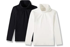 UNACOO Kids One or 2-Pack or 3-Pack Cotton with Spandex Long Sleeve Turtleneck T-Shirt for Girls (Age 2-11 Years)