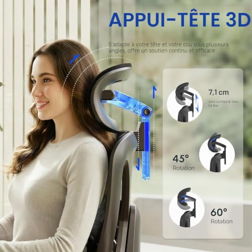 FLEXISPOT ErgoX Office Chair, 3D Armrests, Ergonomic Mesh Swivel Chair Height Adjustable with Headrest and Independent Lumbar Support, Grey