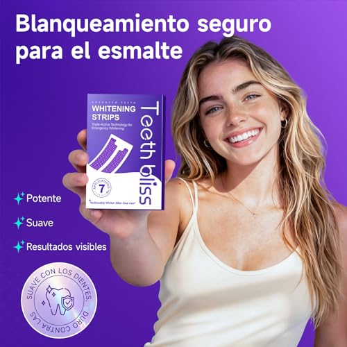 Teethbliss Tiras Blanqueadoras Dientes Moradas: Blanqueador Dental Morado, 7 Tratamiento Efecto Rápido Eliminar Café, Vino, Tabaco Manchas, Seguro Esmalte, Blanqueamiento para Bodas, Citas Trabajar