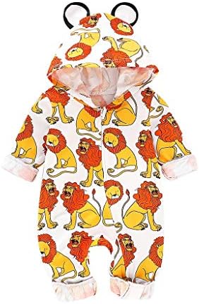 MOGOV Baby Boys Girls Casual Cartoon Lion Print Hooded Romper Pajamas Long Sleeve Jumpsuit Outfits