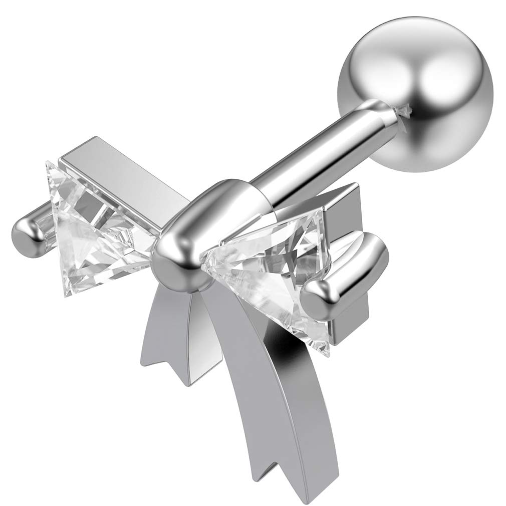 Bling Piercing 2pc 16g 1.2mm 6mm Cartilage Bar Earring Stud Steel Bow Tie Barbell Helix Tragus Lobe Auricle Surgical