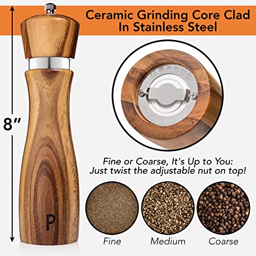 Gennua Kitchen Wooden Salt and Pepper Grinder Set Refillable Salt