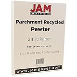 JAM PAPER Parchment 24lb Paper - 8.5 x 11 - Pewter Gray Recycled - 100 Sheets/Pack