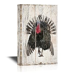 Birds and Poultry Canvas Wall Art - A Black Turkey - Vintage Wood Style Giclee Print Gallery Wrap Modern Home Art | Ready to Hang - 12x18 inches