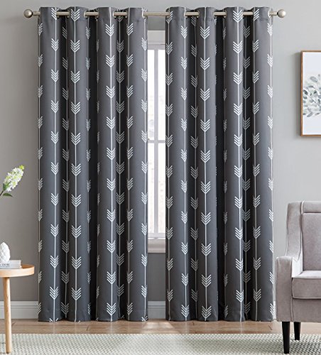 HLC.ME Arrow Printed Blackout Curtain Panels - Grey