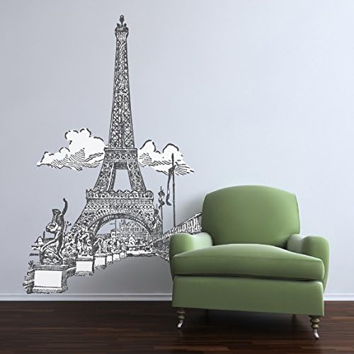 Extra Large Eiffel Tower Vinyl Wall Decal - 69" tall x 45" wide