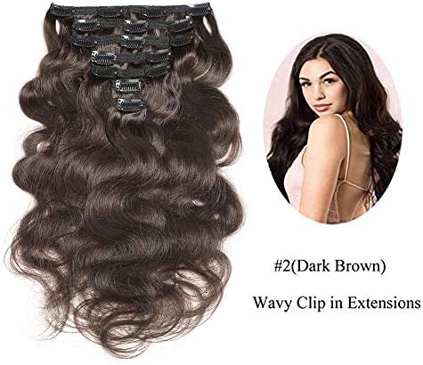 Urbeauty 20" Dark Brown Wavy Clip in Human Hair Extensions 7pcs/100g Seamless Body Wave Remy Clip in Hair Extensions Triple Weft