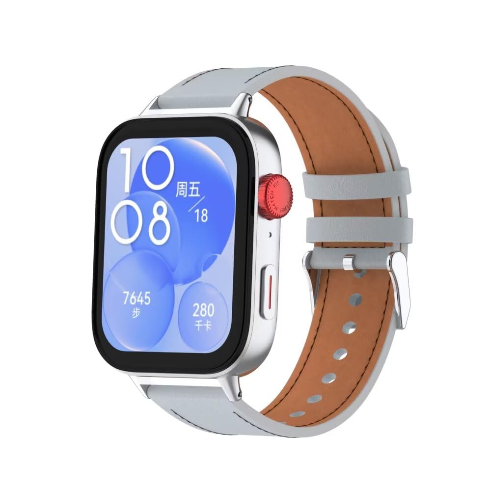 T-BLUER Watchband Compatible with Huawei Watch Fit 3/4/4pro Strap,Leather Replacement Bracelet Band Accessories for Huawei Watch Fit 3/4/4pro Grey