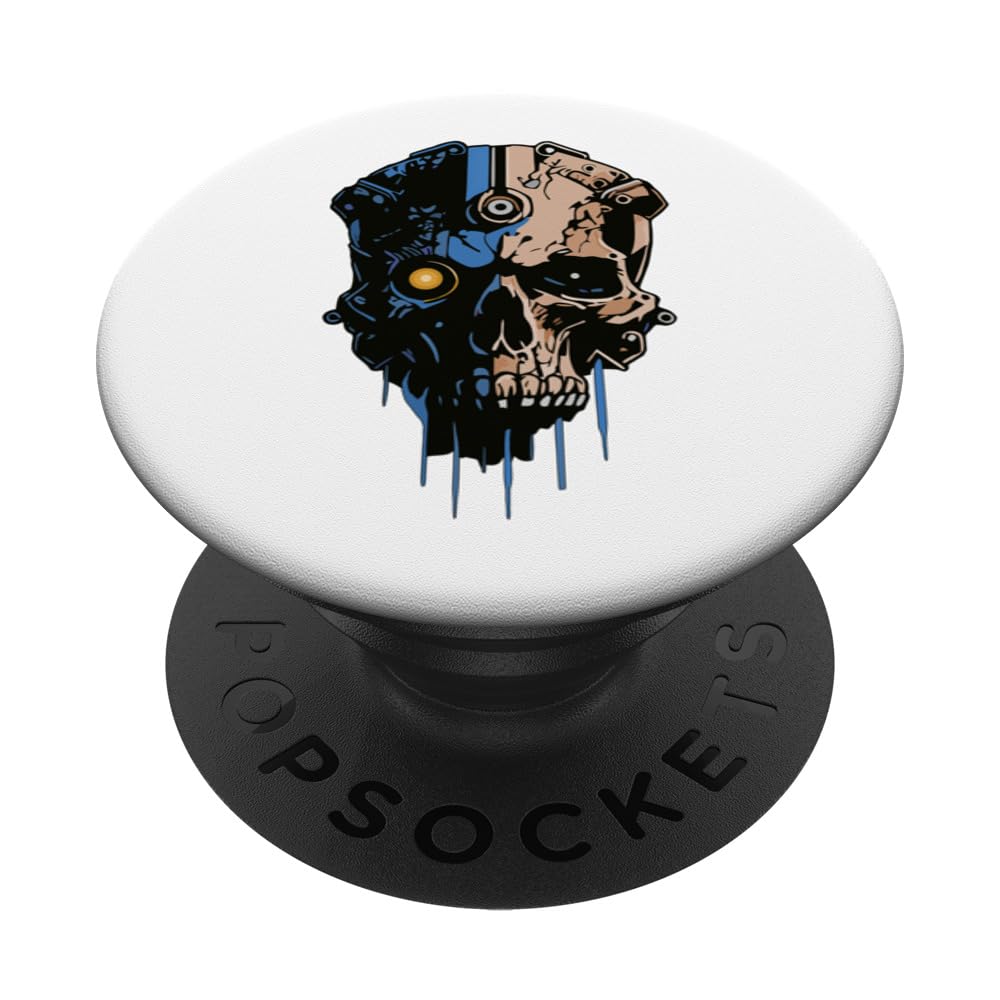 Tech Skull Futuristic Mechanical Skull Bot Future Technology PopSockets Swappable PopGrip