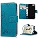 iPhone SE Case, iPhone 5S Wallet Case, iPhone 5 Case for Women,Mavis's Diary Elegant Blue Wallet Flip Case Embossed Clover PU Leather with Card Holders Wrist Strap [ Stand Feature ] for iPhone SE/5S/5