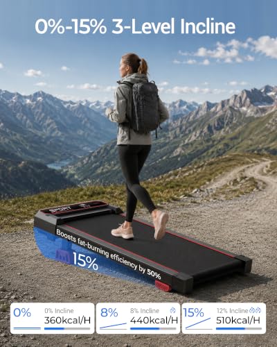 15% Incline Under Desk Walking Pad Treadmill with Vibration 10KM/H 3.0HP | Under Desk Treadmills with 8 Speed Levels 120KG Capacity Quiet Compact Portable Design with Remote Control & Led Display
