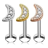 BodyJ4You 1-3PC Labret Stud Tragus 16G Surgical Steel Moon CZ 8mm-6mm Lip Earrings Barbell