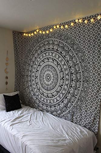 Popular Handicrafts Black and White Hippie tapestries Mandala Tapestry Collage dorm Beach Throw Wall Art Bohemian tapestryWall Hanging Boho tapestries Bedspread (Full (215cmsx230cms), Black & White) — image 1