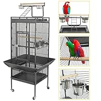 YOUKE Large Bird Cage with Play Top & Rolling Stand - Parrot Chinchilla Cage Macaw Cockatiel Cockatoo Pet House, 61 inch Wrought Iron