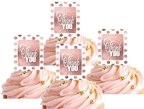 Rose Gold Polka Dot Thank You Hand Crafted Glitter Cupcake Decoration Topper Picks -12pk