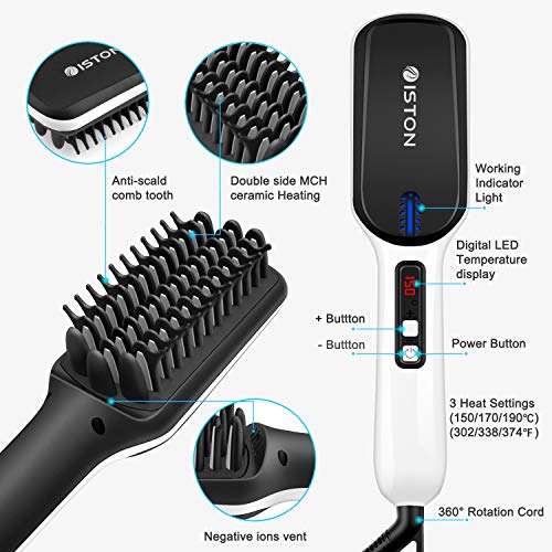 Beard Straightener for Men Ionic hair straightener with LED Display Beard/Hair Straightening Heat Brush with Anti-Scald Feature Portable Beard Straightener Comb For Home & Travel