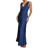Gmeitoey Satin V Neck Maxi Dress