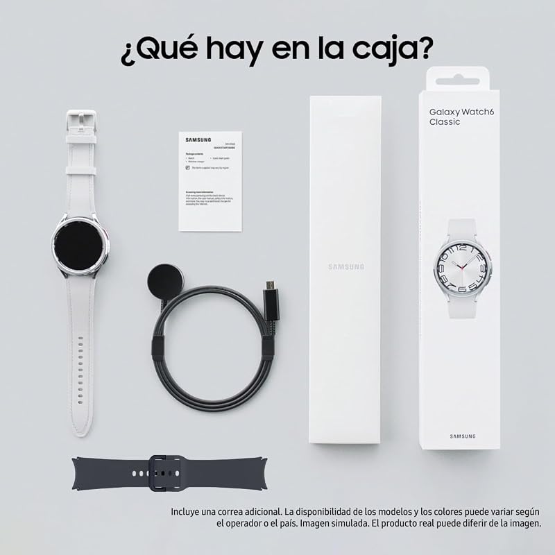 Galaxy Watch6 Classic 4G LTE, 47 mm + Correa de recambio - Smartwatch, Control de Salud, Seguimiento Deportivo, Batería de Carga Rápida, Plateado (Versión Española)
