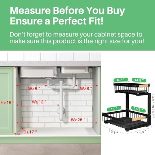 Under Sink Organizer, Height Adjustable kitchen organizers and Storage, Space Saver 2 Tier Pull Out Drawer Cabinet Shelf Storage Rack for Kitchen Bathroom organizer, 1 Pack