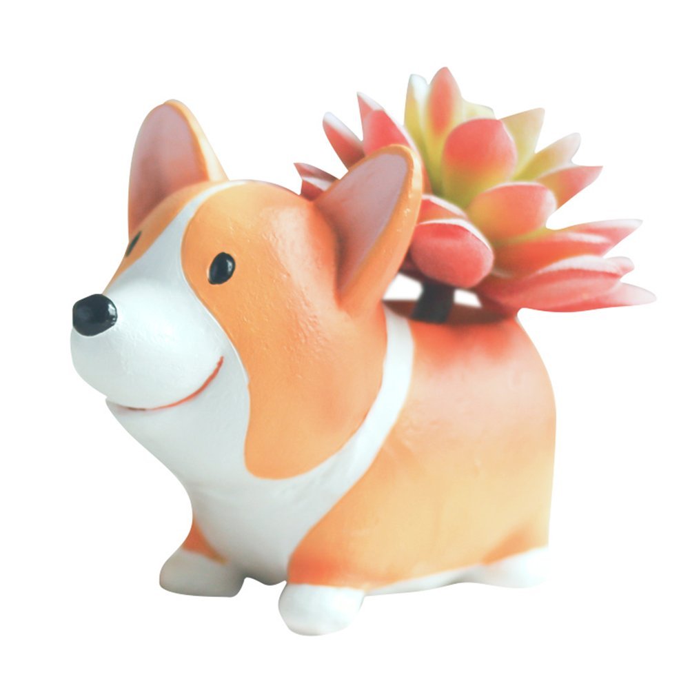 BESSEEK Corgi Flower Pot, Valentine's Day Gifts Cute Plant Pots Animal Planter Cartoon Dog Shaped Container for Home Garden Office Desktop Deco with Drainage Hole, Thanksgiving Christmas