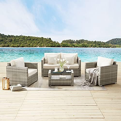 Tribesigns 5 Pieces Patio Furniture Set with Glass Coffee Table, Modern