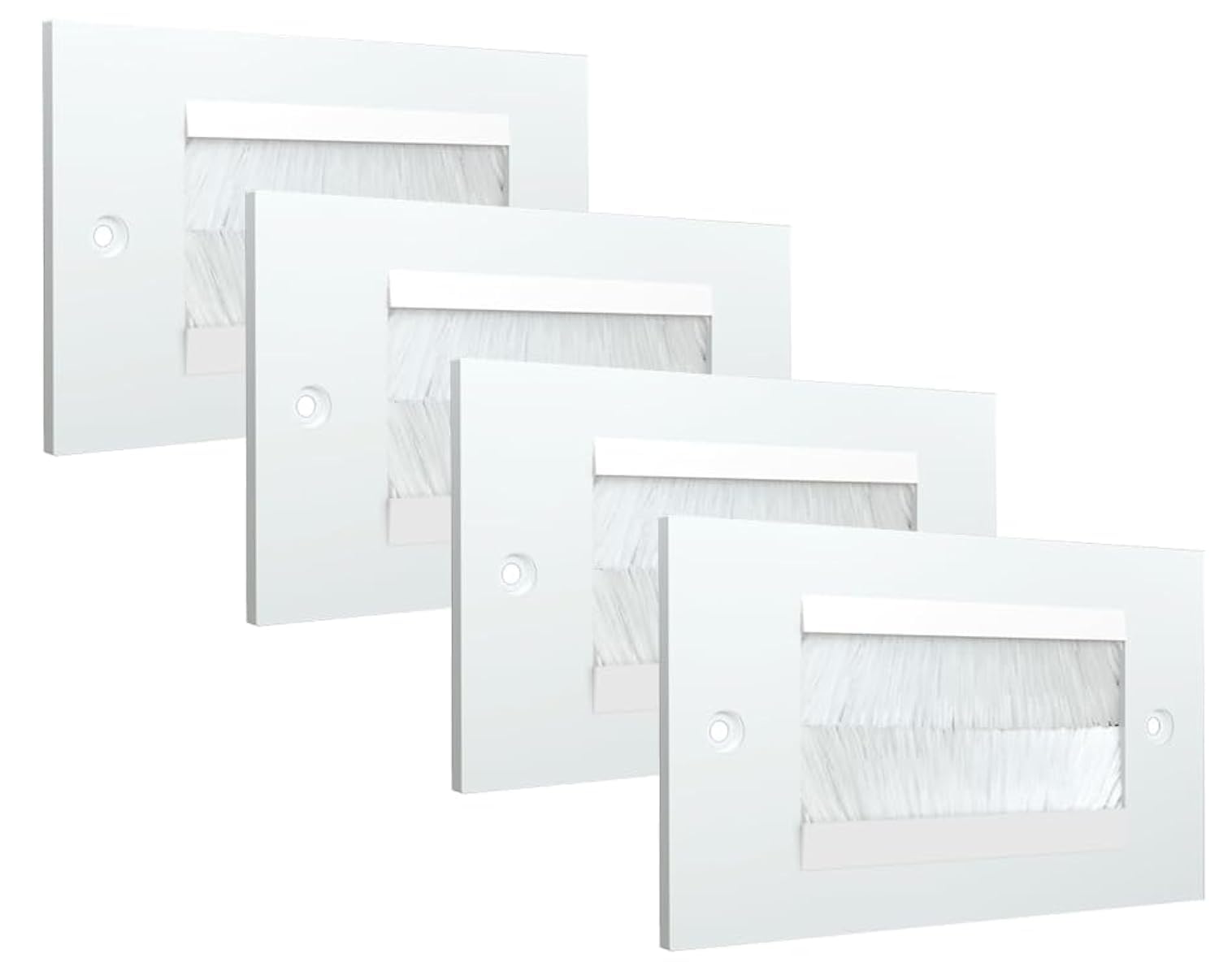 Rhinocables Double Gang Faceplate Brush Plate with Black or White Brushes for Wall-Mounted Installation - Tidy Cable Pass Through Insert for Wires and Cables