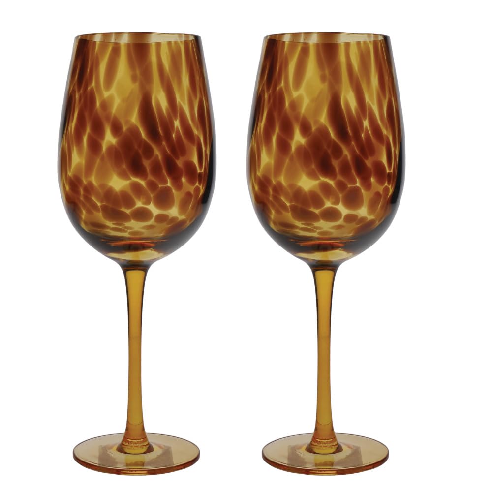 BarCraft Patterned Wine Glasses, Set of 2 Large Wine Glasses with Tortoiseshell Finish in Gift Box, 450ml