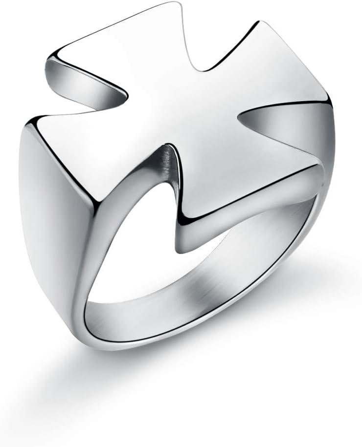 Knight's Iron Cross Ring for Men Solid Stainless Steel Crusader Templar Size 7-13