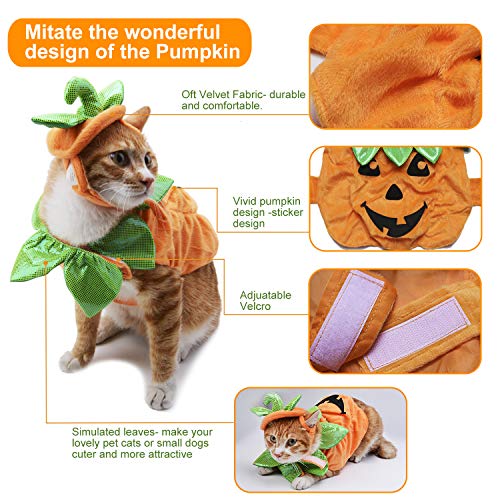 Legendog Cat Halloween Costume,Cat Halloween Apparel Pumpkin Design Funny Pet Clothing Halloween Cat Outfit with Pumpkin Headwear for Cats and Puppy