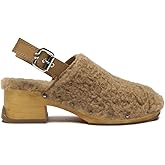 Miista Womens Brown Slingback Sherpa Studded Adjustable Strap Lana Round Toe Block Heel Buckle Mules 6.5