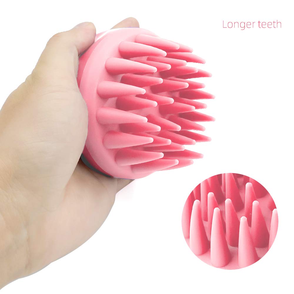 Scalp Massager, Hair Shampoo Brush with Longer Silicone Bristles for Girls Curly Hair Women Thick Hair, Exfoliate and Remove Dandruff(Pink) : Beauty