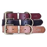Moonpet Soft Real Genuine Leather Dog Collar - ID Tag Name Plate D-Ring - Heavy Duty for Small Medium Large Dogs Safety - Great for Running Walking Training - Black 16.5-20.5