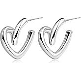 18K Gold Plated/Silver Plated Heart Design Hoop Earrings for Women Hypoallergenic Open Chunky Heart Hoop Earrings Trendy Gold Jewelry for Party Gift