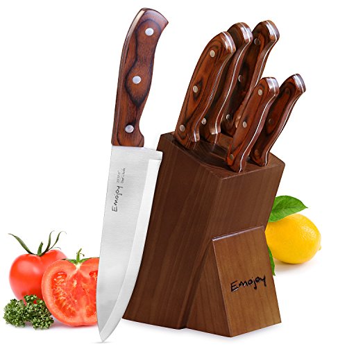 Knife set, emojoy kitchen knife set, wooden handle knif…