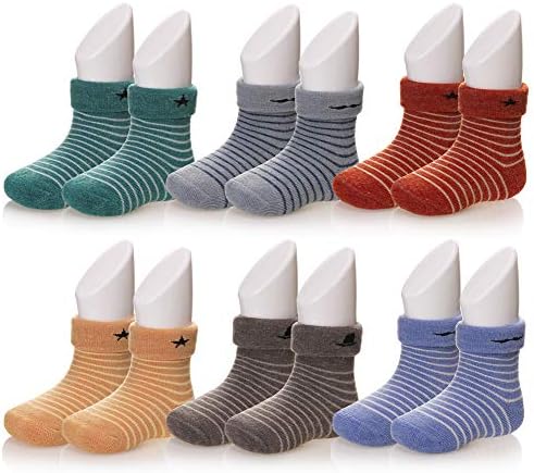Kids Boys Girls Winter Warm Socks Super Thermal Soft Casual Stripe Toddlers Childrens Thick Crew Socks 6 Pairs