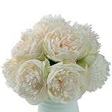 Lvydec Vintage Peony Artificial Flowers - 2 Pack Silk Peony Bouquet with 10 Flower Heads For Wedding Home Decoration (Cream White)
