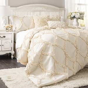 Image of Lush Decor Avon Comforter Ruffled 3 Piece Bedding Set with Pillow Shams - Full Queen - Ivory