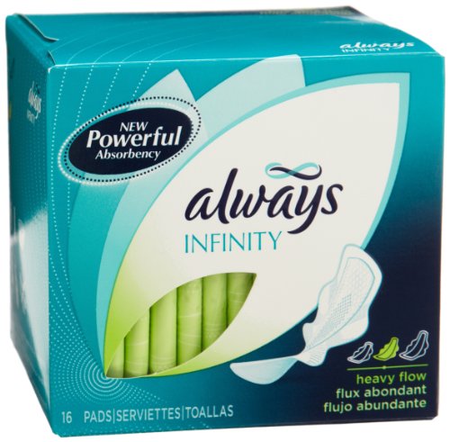 Always Infinity Size 2 Feminine Pads with Wings, Super Absorbency, Unscented, 16 Count