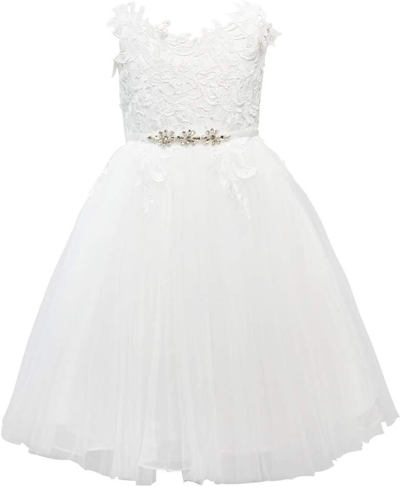 PLUVIOPHILYLace Tulle Straps Wedding Flower Girl Dress Junior Bridesmaid Dress