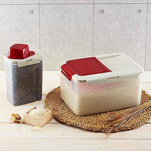 Komax Fresh Grain Set of 2 Rice Containers | 2-Quart Dry Food Storage Dispenser | Suitable for Rice, Pet Food & Grain Storage | With Lid & Measuring Scoop (1-cup) | BPA-Free & Dishwasher Safe