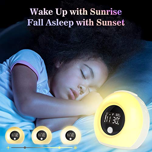 Sinohrd Wake Up Light Alarm Clock, Kids Night Light with Wireless Bluetooth Speaker, Tap/Knock
