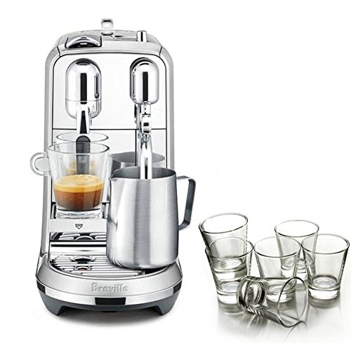 Breville Nespresso Creatista Plus Stainless Steel Espresso Maker with 6 Piece Espresso Glass Set