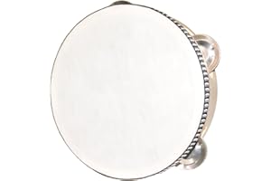 YAYUZEST Tambourine for Adults, Wooden Hand Held Drum with Metal Jingles - Single Row, 6 Inch