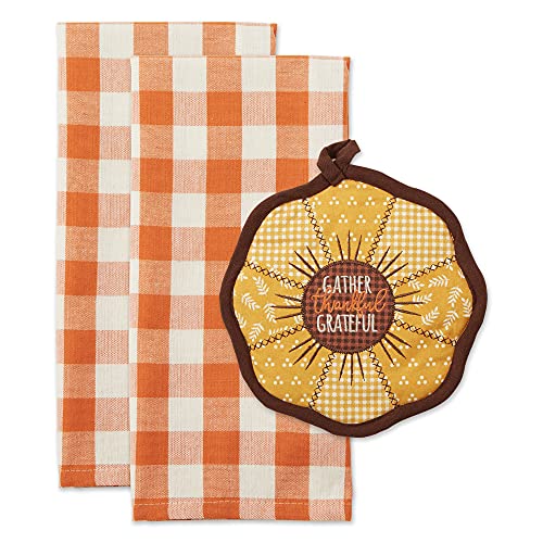 DII Fall Kitchen Décor Collection Dish Towel & Potholder Hostess Gift Set, Sunf…