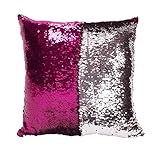 BeneU 16 x 16 inch Double Colors Reversible Sequin Mermaid Pillow Cover, Glitter Sofa Cushion Case - Rose red & Silver